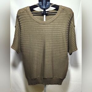Notations Women's Ribbed Short Sleeve Sweater in Olive-Size 1X